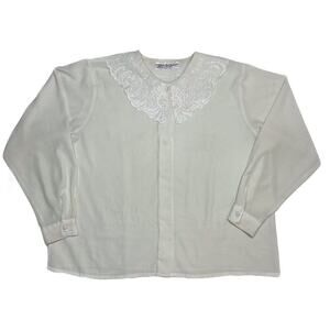 Yves St. Clair Vintage Embroidered Blouse Floral Pilgrim Collar Long Sleeve